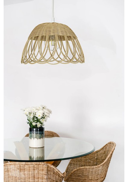 Bambu, Hasır Sarkıt Avize Çap: 35 cm Yükseklik: 23 cm Doğal Rattan