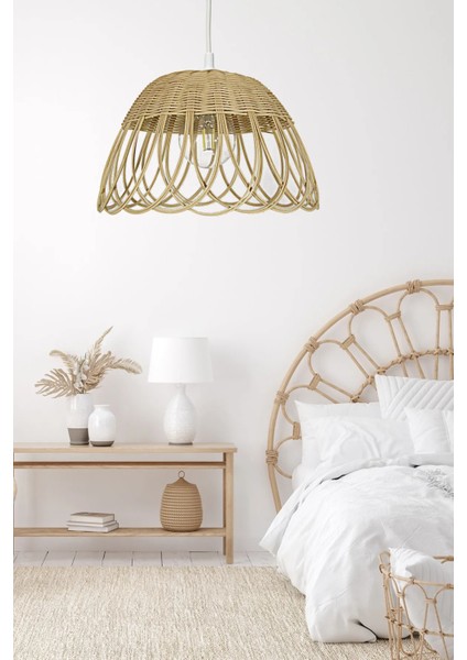 Bambu, Hasır Sarkıt Avize Çap: 35 cm Yükseklik: 23 cm Doğal Rattan