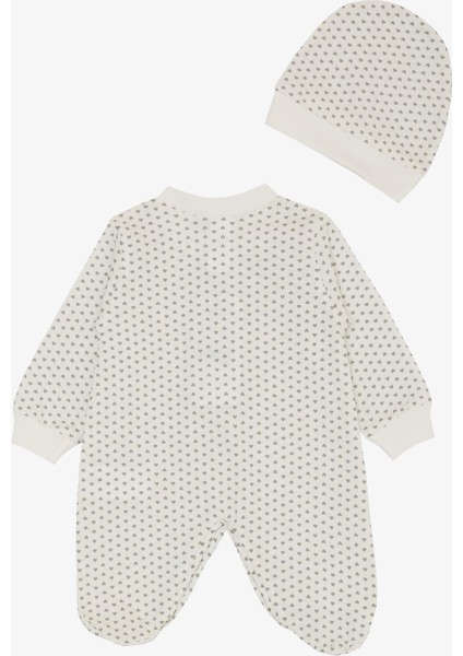 Kız Bebek Patikli Tulum Minik Kalp Desenli 0-6 Ay, Beyaz