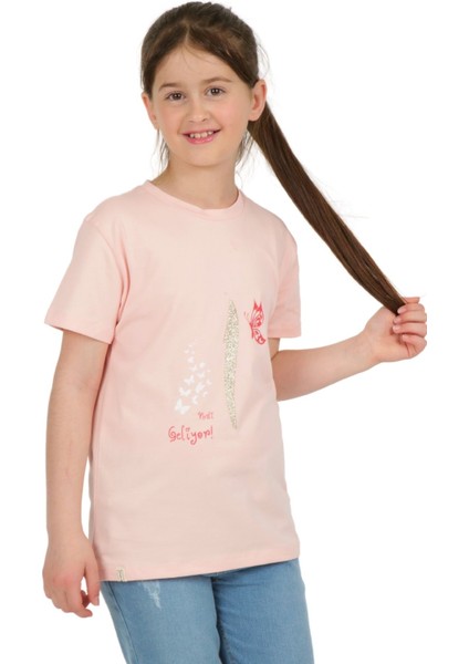 Kız Çocuk Kısa Kollu T-Shirt Bisiklet Yaka Islami Elif Nesli Baskılı