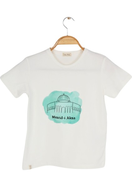 Kız Çocuk Kısa Kollu Bisiklet Yaka Kudüs Mescid-I Aksa Baskılı T-Shirt