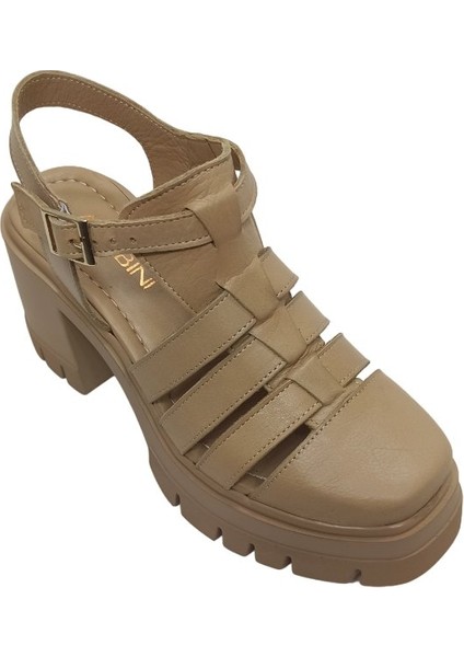 Bej Deri Kadın Platform Sandalet Ayakkabı fiyatları
