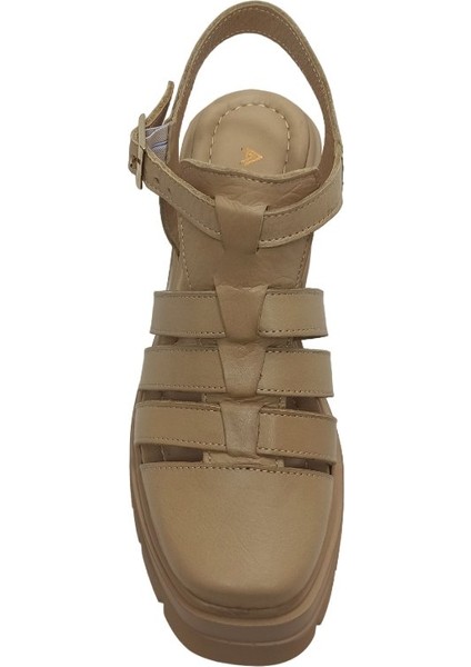 Bej Deri Kadın Platform Sandalet Ayakkabı fırsatları