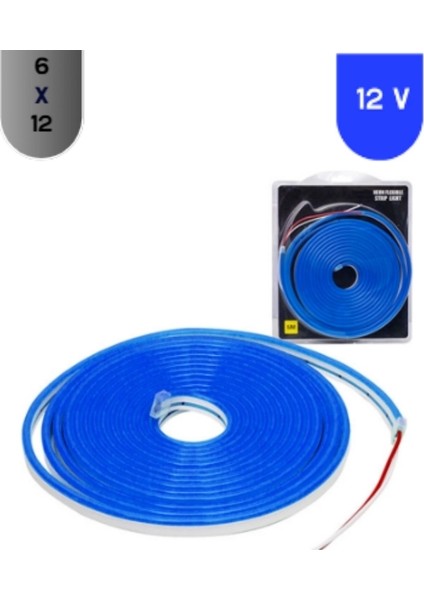 12 Volt 6X12 mm 120 Ledli Esnek Neon LED Mavi Işık 5 Metre IP65