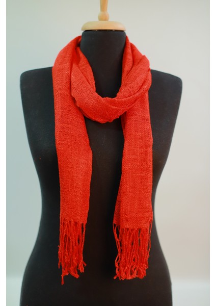 Kırmızı Renkli %100 Saf Keten Şal Fular