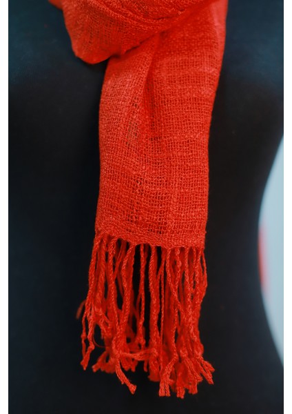 Kırmızı Renkli %100 Saf Keten Şal Fular