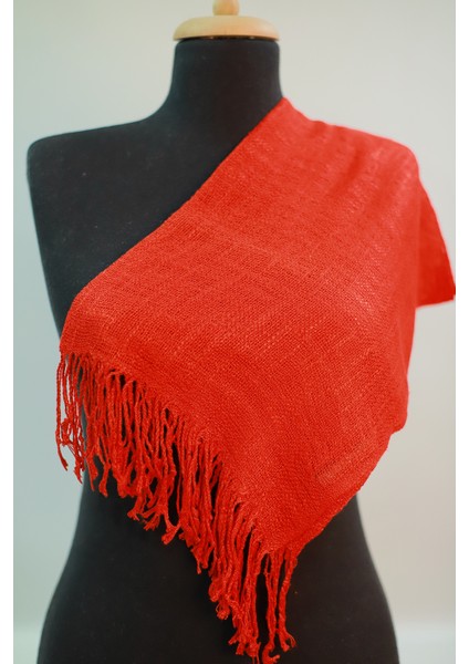 Kırmızı Renkli %100 Saf Keten Şal Fular