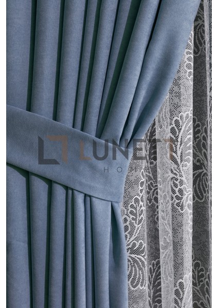 Lunett Home Kullanıma Hazır Indigo Rengi Sık Pile 1x3 Dikim Fon Perde Tek Kanat 9197