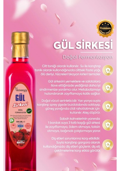 Gül Sirkesi %100 Doğal Fermantasyon Rose Vinegar 500 ml