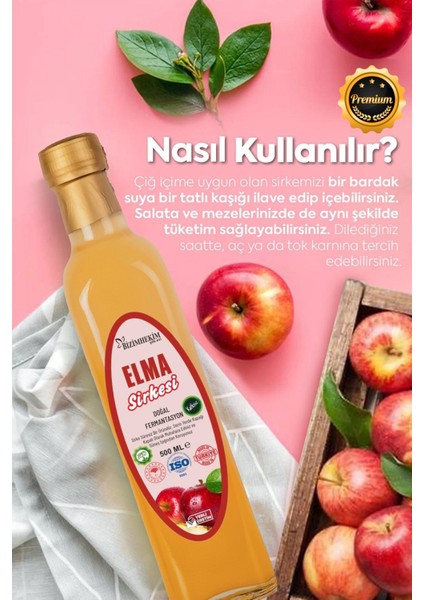 Elma Sirkesi %100 Doğal Fermantasyon Apple Cider Vinegar 500 ml