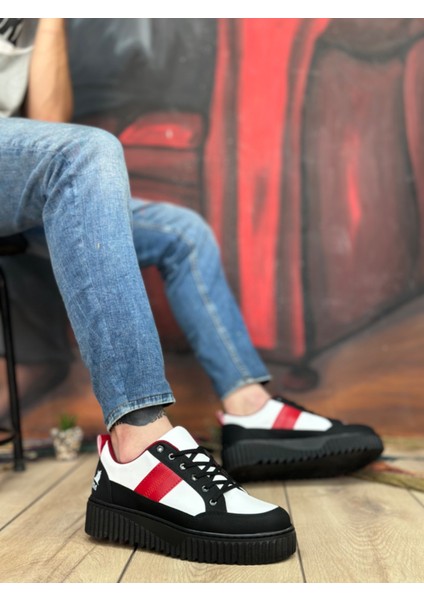 BA0804 Boa Yüksek Siyah Taban Kırmızı Detaylı Bağcıklı Erkek Ayakkabı fiyatları