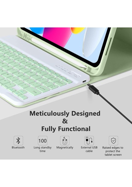 Apple iPad Air 5. Nesil 10.9 Inc (2022) Rgb LED Işıklı Türkçe Karakterli Bluetooth Özellikli Kalemlikli Klavyeli Kılıf A2588 A2589 A2591