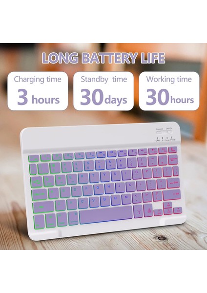 Apple iPad 10. Nesil 10.9 (2022) Rgb LED Işıklı Türkçe Karakterli Bluetooth Özellikli Kalemlikli Klavyeli Kılıf A2696 A2757 A2777 A3162