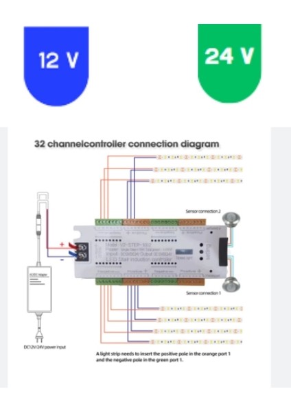 12V 24V Merdiven LED Hareket Pir Sensör Kontrolörü 32 Kanal Dimerli modelleri