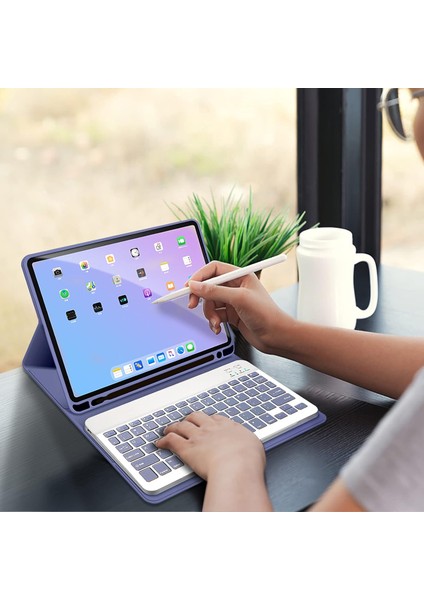 Apple iPad Pro 12.9 (2020) 4. Nesil Rgb LED Işıklı Türkçe Karakterli Bluetooth Özellikli Kalemlikli Klavyeli Kılıf A2229 A2069 A2232 A2233