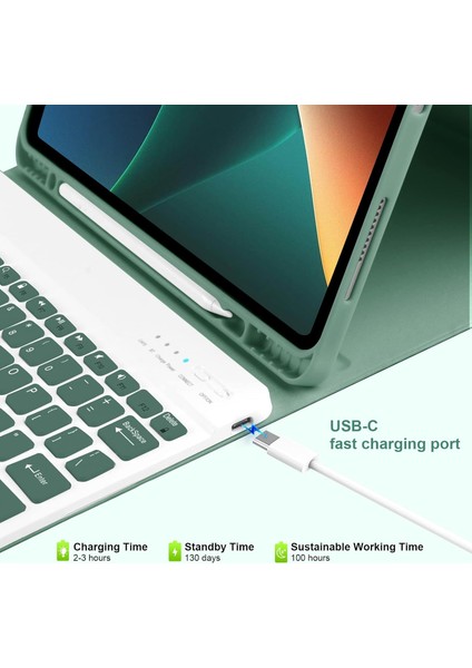 Apple iPad Pro 11 (2021) 3. Nesil Rgb LED Işıklı Türkçe Karakterli Bluetooth Özellikli Kalemlikli Klavyeli Kılıf A2377 A2459 A2301 A2460