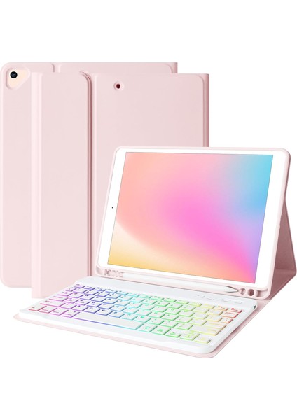 Apple iPad 9. Nesil 10.2 Inc (2021) Rgb LED Işıklı Türkçe Karakterli Bluetooth Özellikli Kalemlikli Klavyeli Kılıf A2602 A2604 A2603 A2605