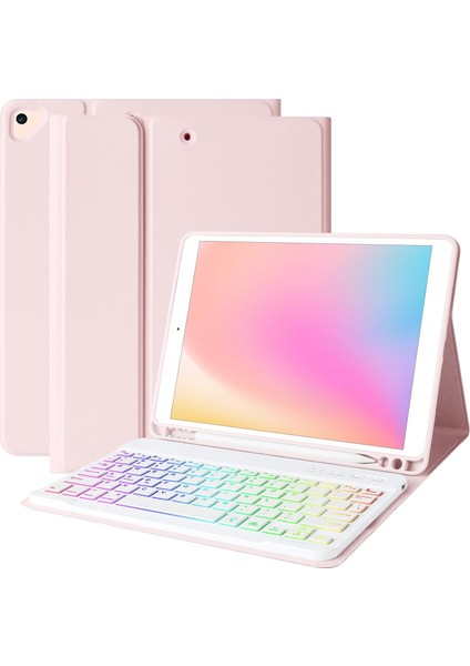 Apple iPad 7. Nesil 10.2 Inc (2019) Rgb LED Işıklı Türkçe Karakterli Bluetooth Özellikli Kalemlikli Klavyeli Kılıf A2197 A2200 A2198