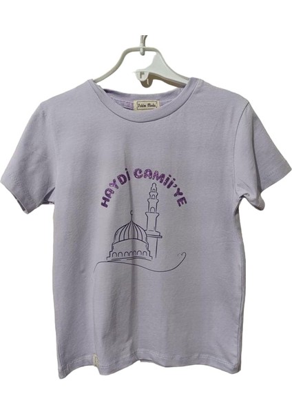 Kız Çocuk Kısa Kollu Bisiklet Yaka Haydi Camii Ye Baskılı T-Shirt