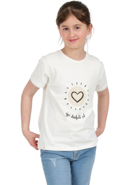 Kız Çocuk Kısa Kollu T-Shirt Bisiklet Yaka Iyi Kalpli Ol Baskılı