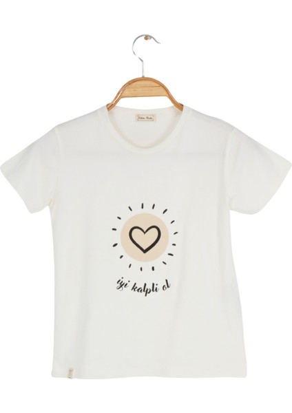 Kız Çocuk Kısa Kollu T-Shirt Bisiklet Yaka Iyi Kalpli Ol Baskılı