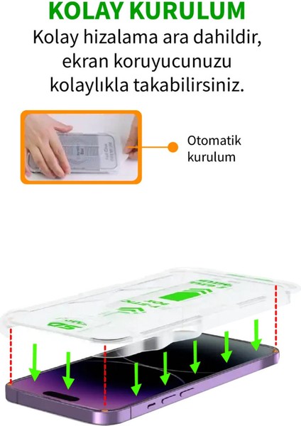 Apple iPhone 15 Pro Uyumlu Uygulama Aparatlı Kırılmaz Platinum Şeffaf Ekran modelleri