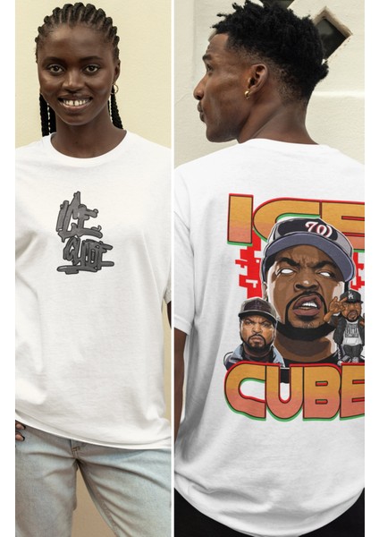 Oversize Ice Cube Graffiti Sırt Baskılı T-Shirt Unisex Rap