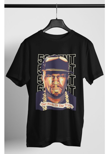 Unisex 50 Cent Baskılı T-Shirt Oversize
