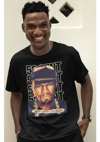 Unisex 50 Cent Baskılı T-Shirt Oversize
