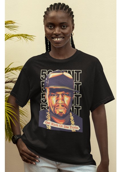 Unisex 50 Cent Baskılı T-Shirt Oversize