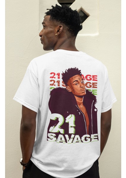 Oversize Renkli 21 Savage Sırt Baskılı T-Shirt Unisex Rap modelleri