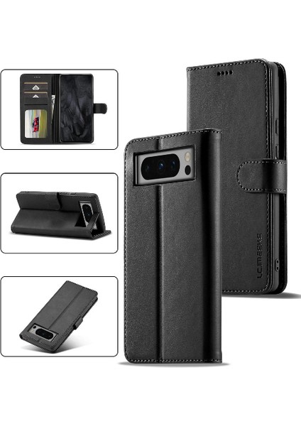 Tutucu ile Google Pixel 8 Için Kılıf Buzağı Doku Yatay Çevir Deri (Yurt Dışından)