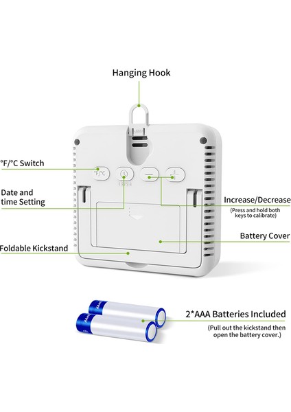 2'li Paket Dijital Termometre Iç Mekan Higrometre Saat Takvimi (Yurt Dışından)