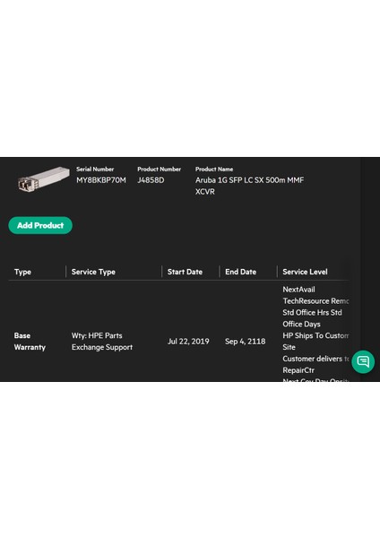 Hp Aruba J4858D 1G Sfp Lc Sx 500M Mmf Xcvr