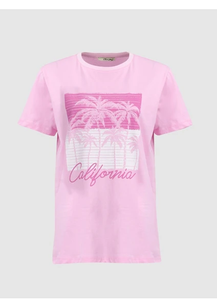 California Yazılı Palmiye Baskılı T-Shirt