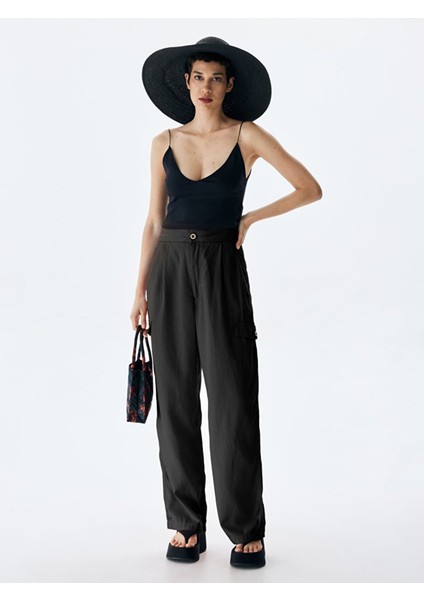 Kadın Geniş Paça Kargo Siyah Pantolon