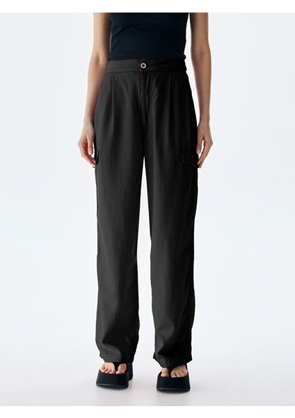 Kadın Geniş Paça Kargo Siyah Pantolon fiyatları