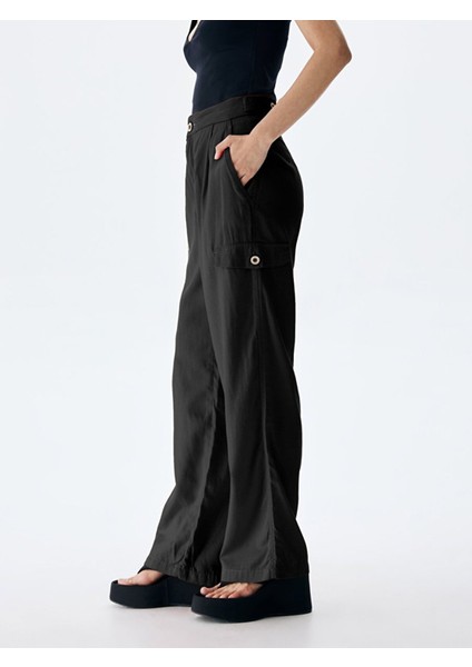 Kadın Geniş Paça Kargo Siyah Pantolon fırsatları
