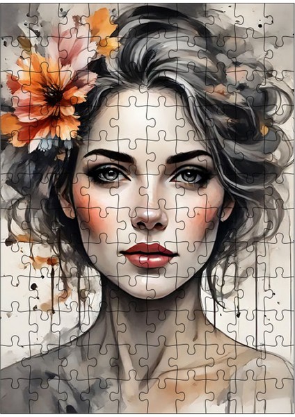 Ahşap Mdf Puzzle Yapboz Çiçekli Kadın 120 Parça 25*35 cm