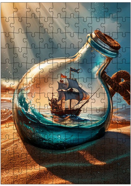 Ahşap Mdf Puzzle Yapboz Şişe Içinde Gemi 120 Parça 25*35 cm