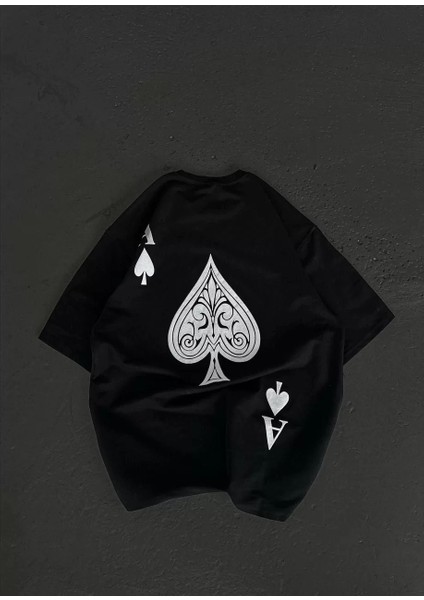 Unisex Bisiklet Yaka Baskılı Oversize T-Shirt - Siyah fiyatları