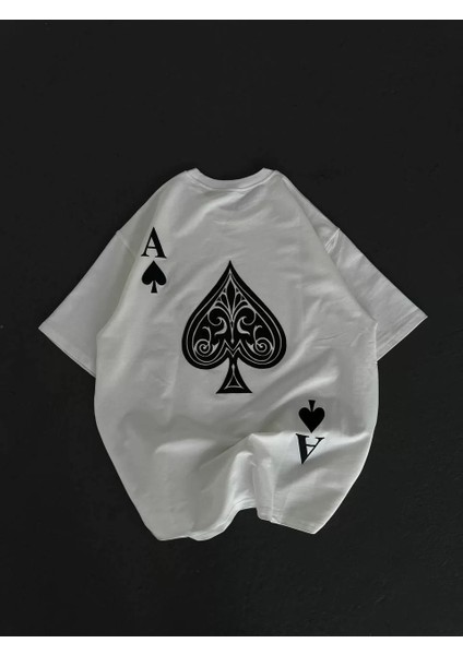 Unisex Bisiklet Yaka Baskılı Oversize T-Shirt - Beyaz fiyatları