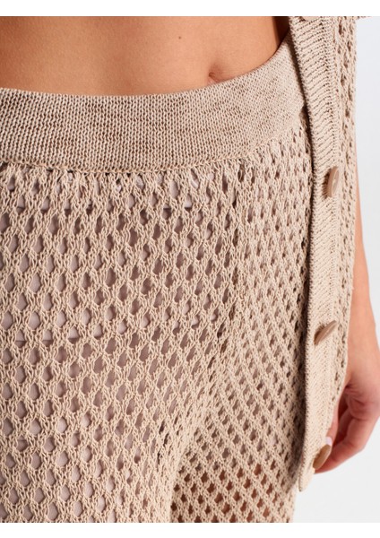 70159 Ajurlu Astarlı Triko Pantolon-Bej