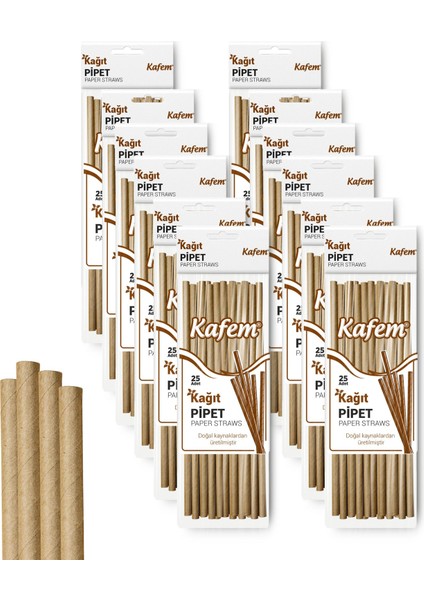 Kraft Kağıt Pipet 19,5cm 25LI x 10 Paket