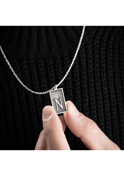 Erkek Özel Tasarım 925 Ayar Gümüş N Harf Kolye