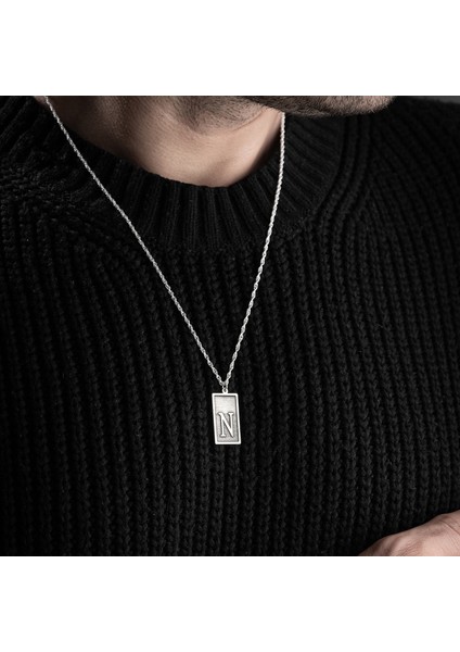 Erkek Özel Tasarım 925 Ayar Gümüş N Harf Kolye fırsatları