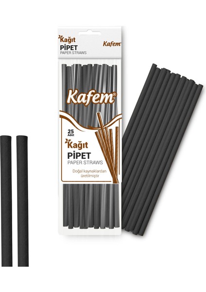 Siyah Kağıt Pipet 19,5cm 25LI x 10 Paket