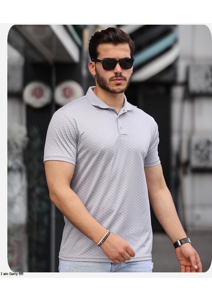 Mens Style Polo Yaka Mikro Desenli Tişört