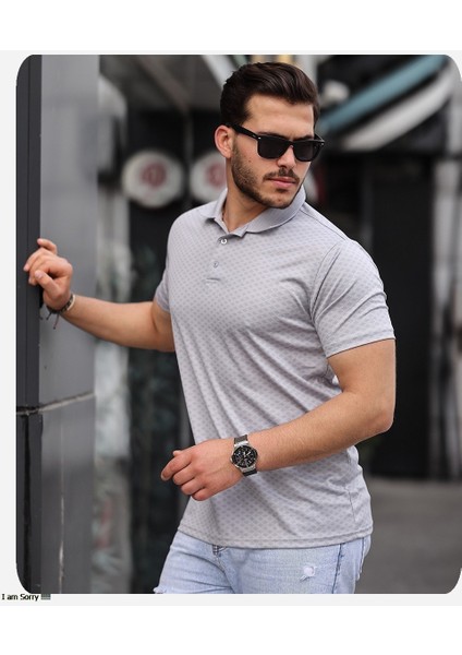 Mens Style Polo Yaka Mikro Desenli Tişört