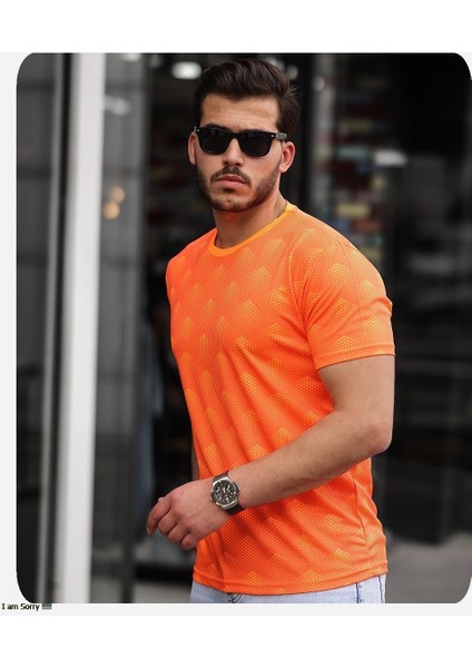 Mens Style Sıfır Yaka Desenli Performans T-Shirt modelleri